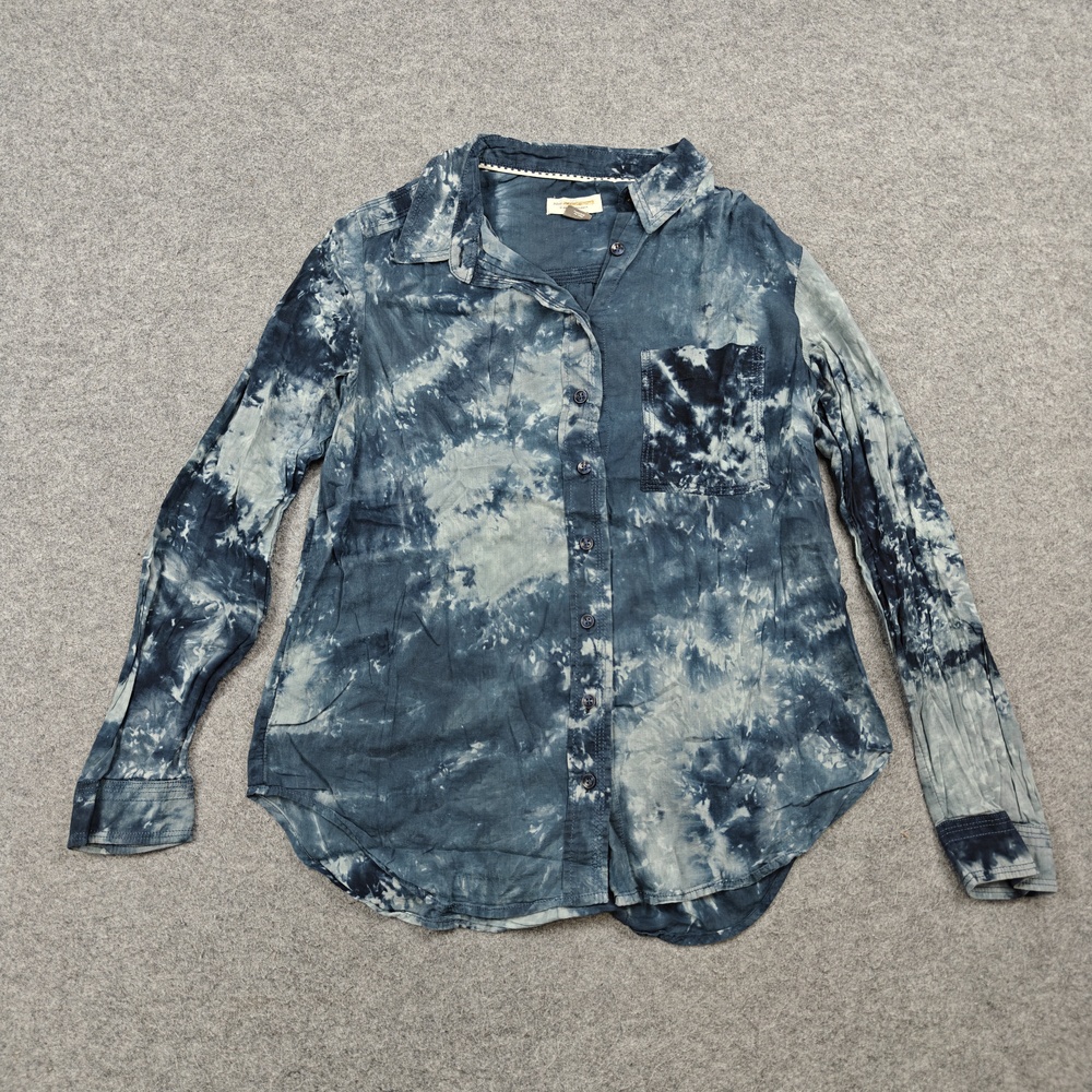 Pilcro By Anthropologie Button-Up Tunic Womens Small Blue Tie Dye Woven Pocket